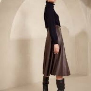 Banana Republic Chocolate Brown Midi Skirt vegan faux leather 12 P